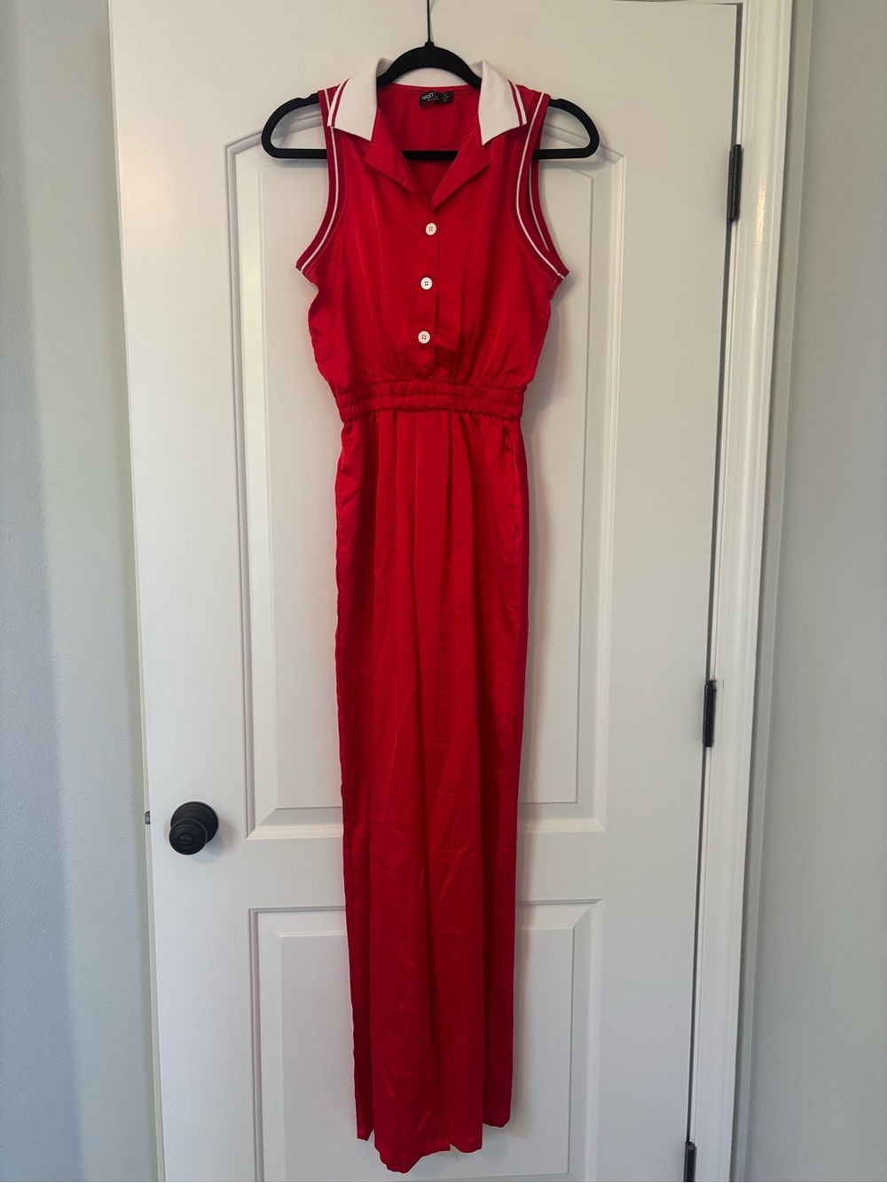 Nasty Gal Red Sleeveless Jumpsuit with White Collar
